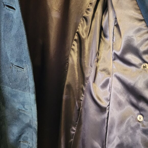 Women's Medium Beged-Or Blue Suede Leather Full Length Coat Made In Israel - Picture 11 of 14